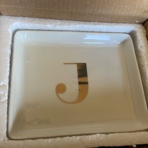Letter “J”- Personalized Jewelry Tray / Ring/Trinket Dish with Gold Ini…